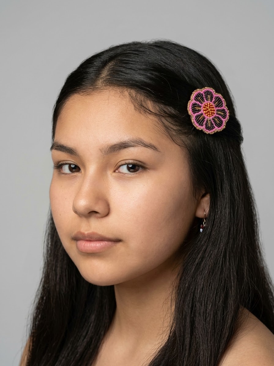 Pink Beaded Flower Barrette