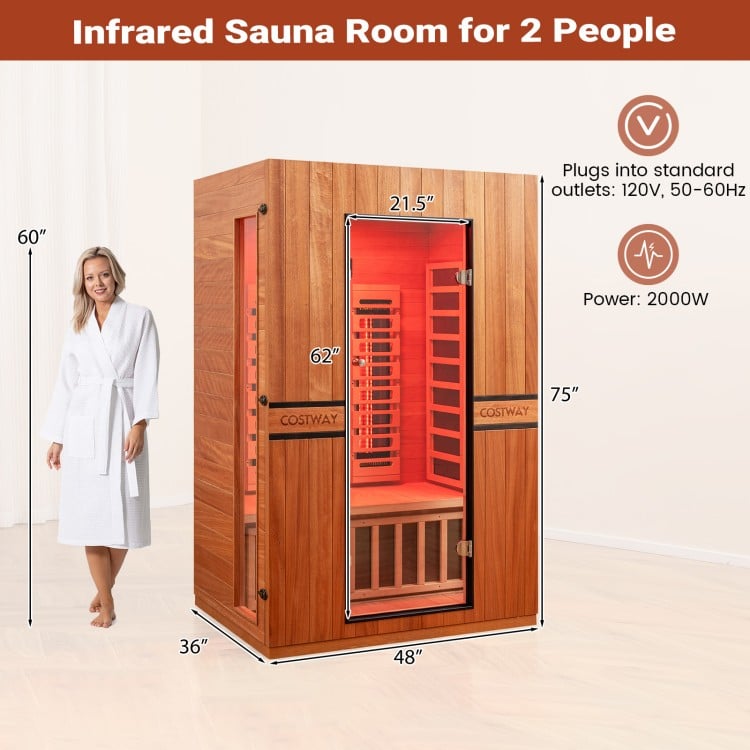 PREORDER NOVEMBER 2026-Costway 2-Person Dual Therapy Full Spectrum Infrared Sauna with Red Light Panel, WiFi App Control, Chromotherapy & Bluetooth – Okoume Wood- Fully Loaded Indoor Spa