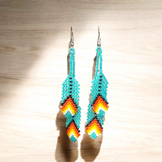 OldTribes™ turquoises Beaded Feather Earrings