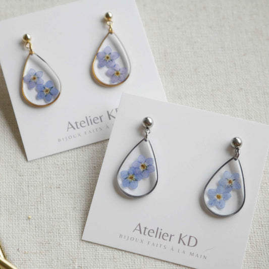 Boucles d’oreilles duo myosotis - goutte 22mm