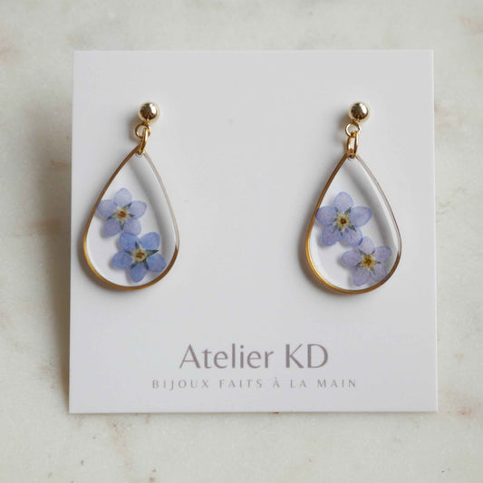 Boucles d’oreilles duo myosotis - goutte 22mm
