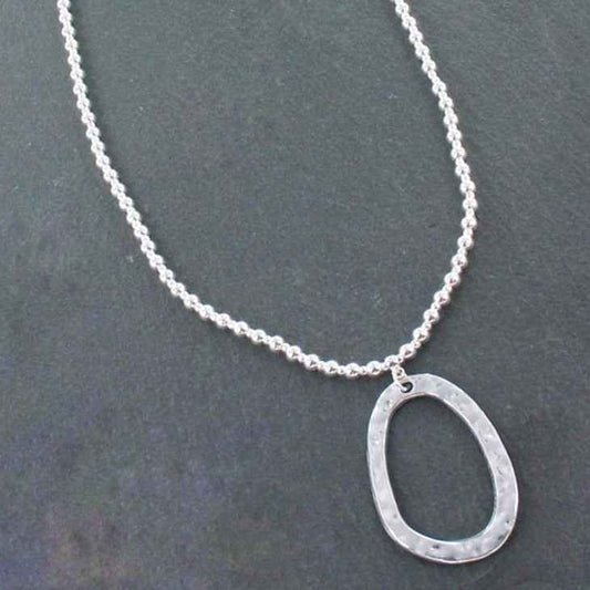 Silver Ball Necklace With Oval  Pendant In Silver Plate