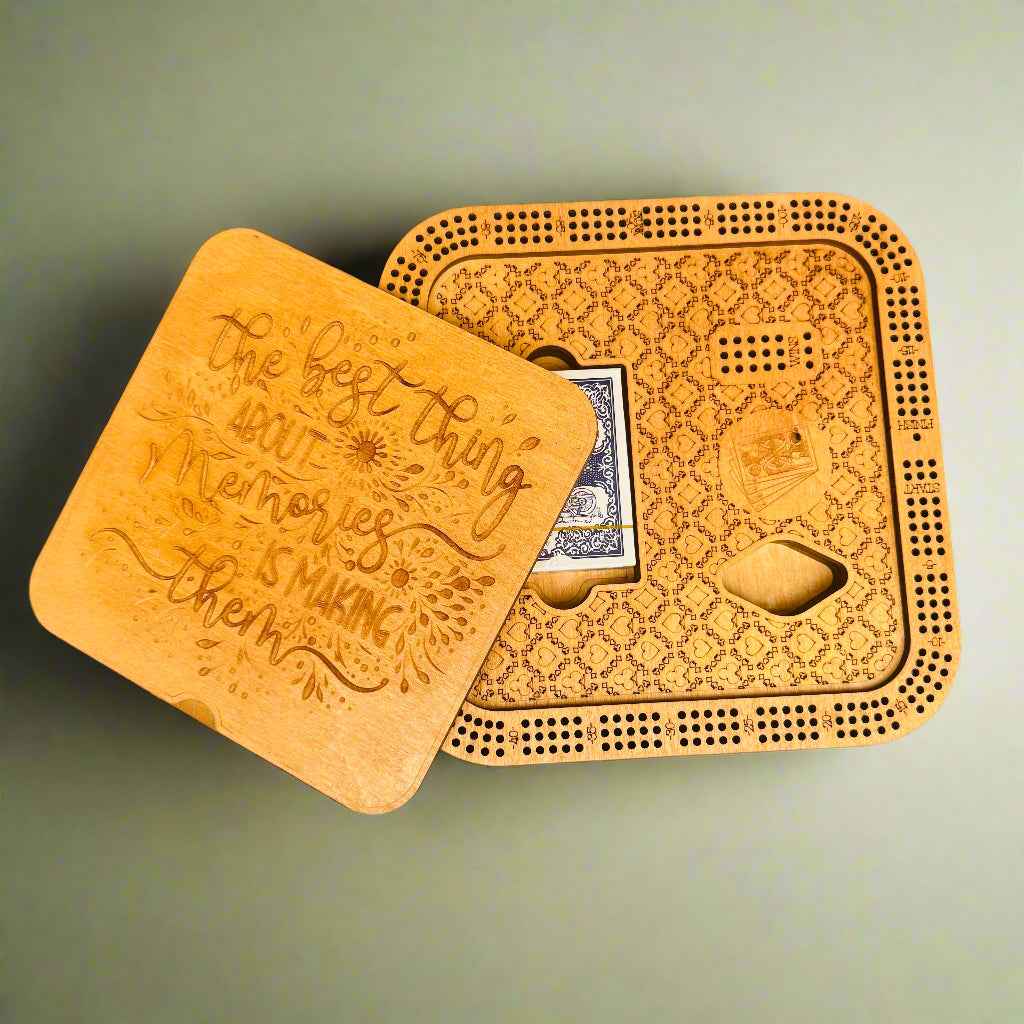 10" Square Wooden Cribbage Board with Storage – Engraved Keepsake Game Set
