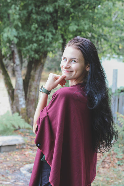 Merlot Poncho with Birds Print