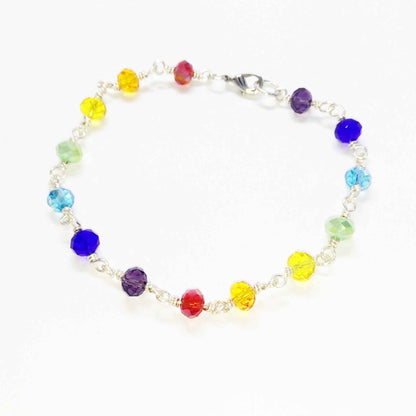 Chakra Bracelet in Sterling Silver | Handmade Glass Bead Energy Jewelry | Custom Fit with Extension