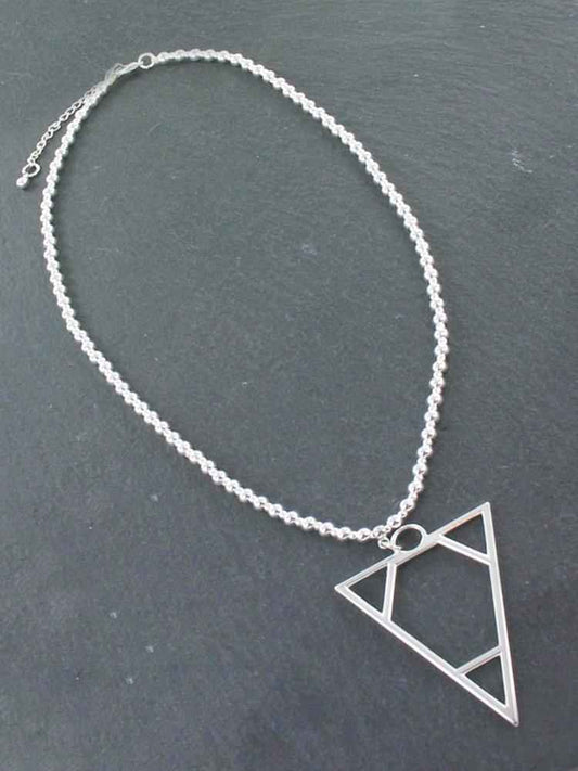 Silver Ball Necklace With Triangle Pendant In Silver Plate