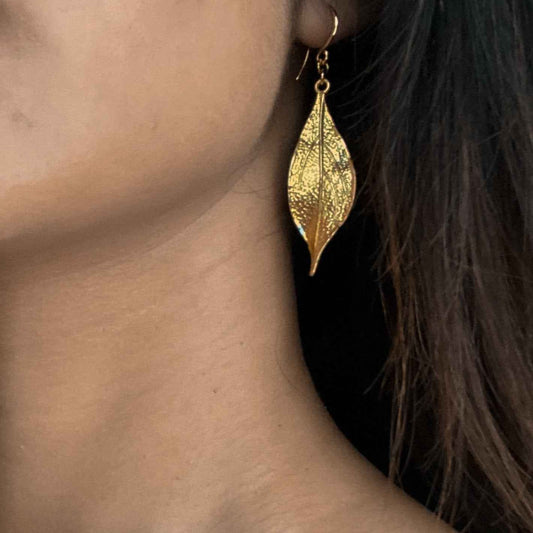 Textured Leaf Earrings- Gold Plate