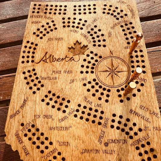 Alberta  Map Shaped Cribbage Board