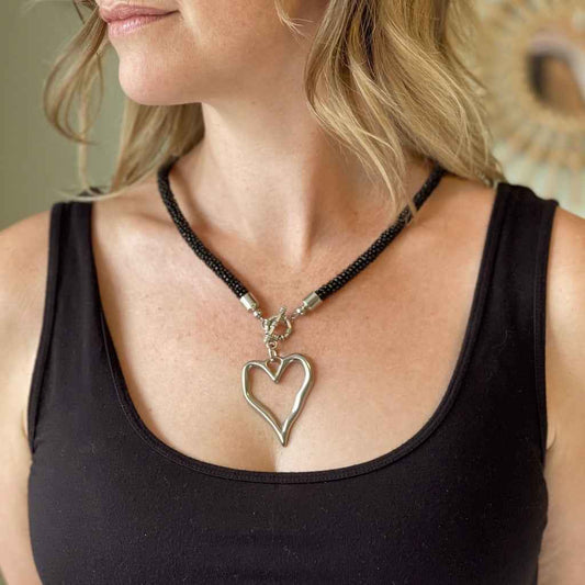 Short Beaded Open Heart Necklace
