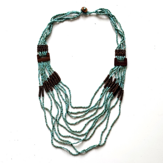 Beaded Necklace with Wood Detail