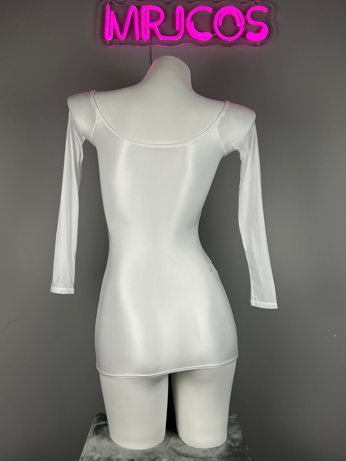 Long Sleeves Sheer See Through Short Dress Lingerie Set with Pantyhose