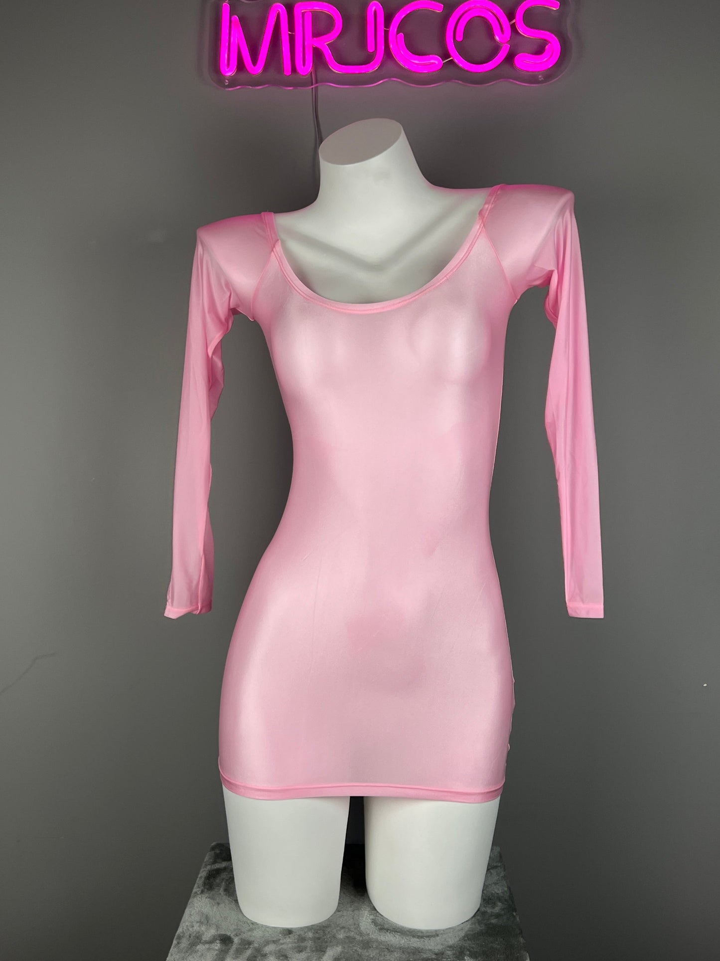 Long Sleeves Sheer See Through Short Dress Lingerie Set with Pantyhose
