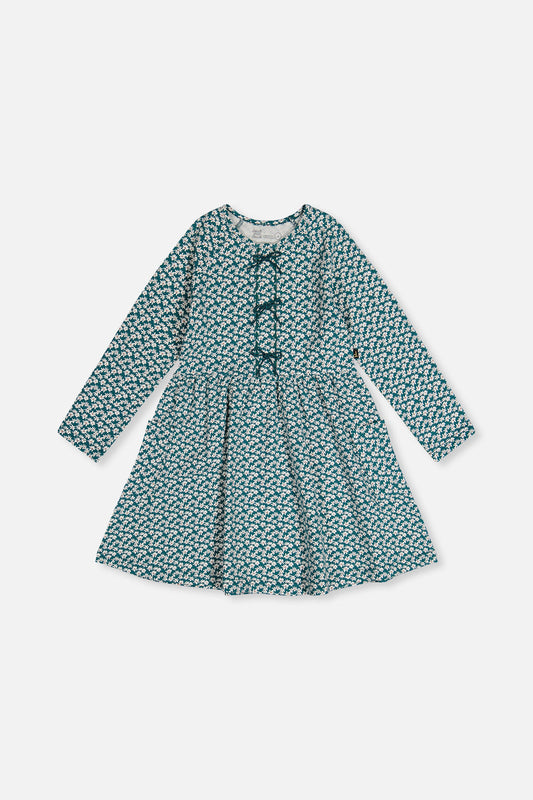 Organic Cotton Dress With Pockets Green Floral Print