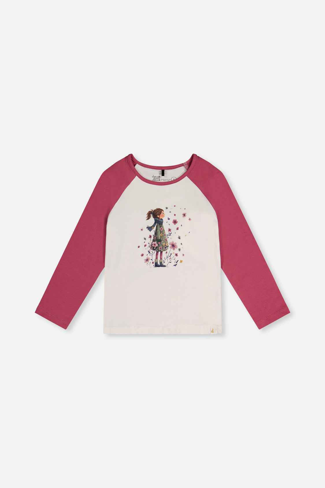 Raglan Organic Cotton T-Shirt Pinkish Violet And White