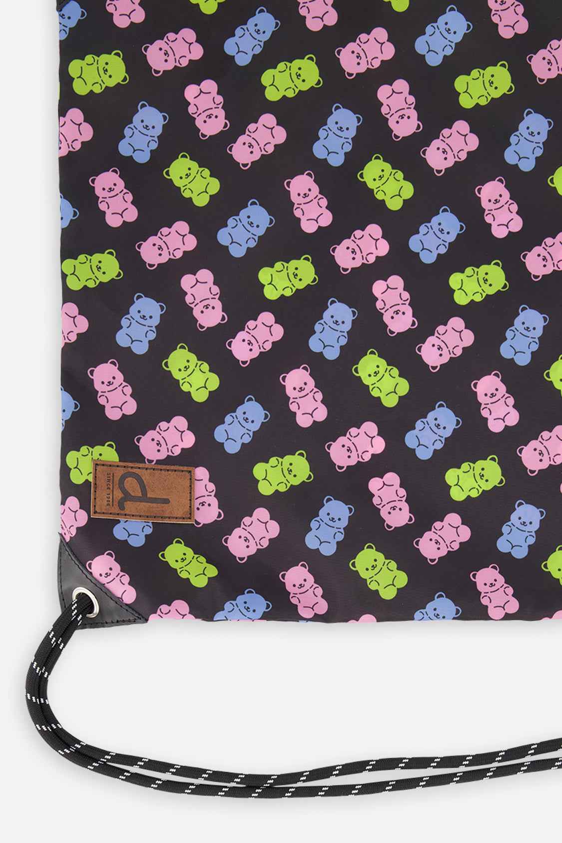 Drawstring Bag Black Printed Gummy Bears