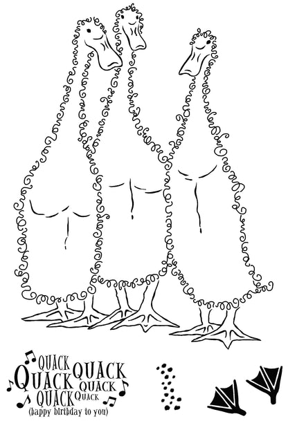 Woodware Clear Singles Fuzzie Friends Morris, James & Bill the Ducks 4 in x 6 in Stamp