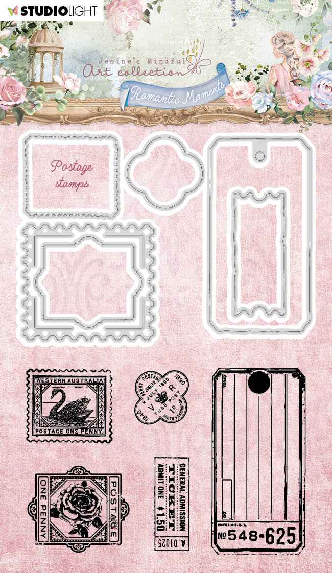 JMA Stamp & Cutting Die Postage Stamps Romantic Moments 99x142x3mm 11 PC nr.63