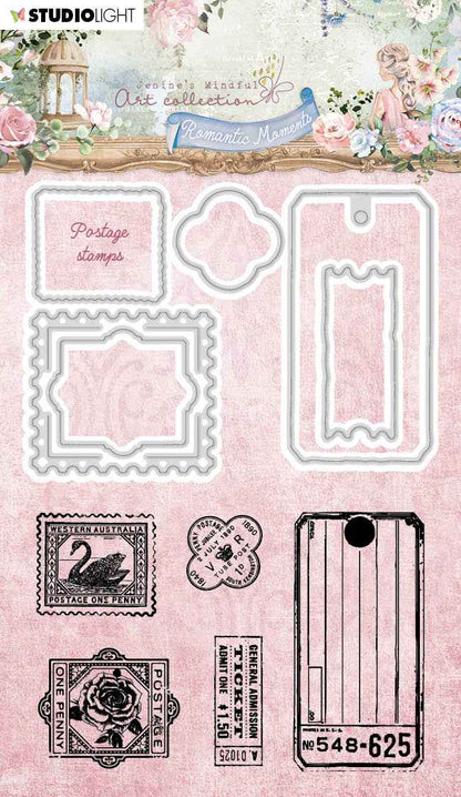 JMA Stamp & Cutting Die Postage Stamps Romantic Moments 99x142x3mm 11 PC nr.63