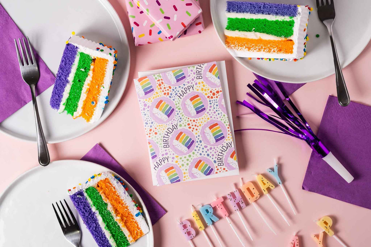 Happy Birthday Rainbow Cake Pattern - Greeting Card