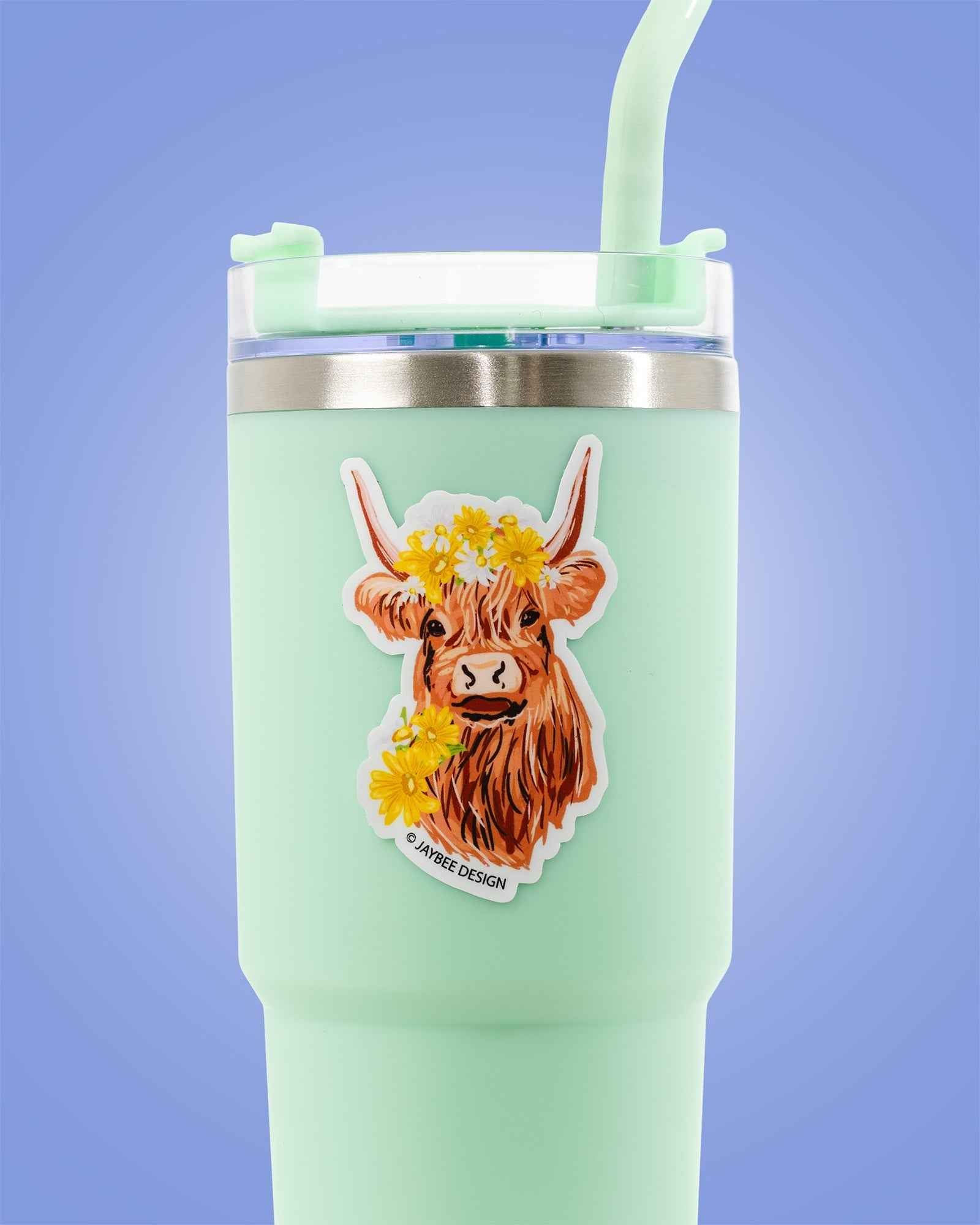 Highland Cow W/ Florals Sticker