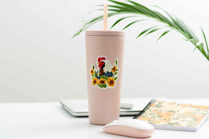 Chicken W/ Sunflowers Vinyl Sticker