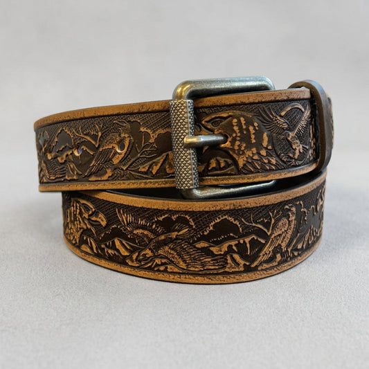 Keldon Grain Leather Men's Eagle Embossed Removable Buckle Belt