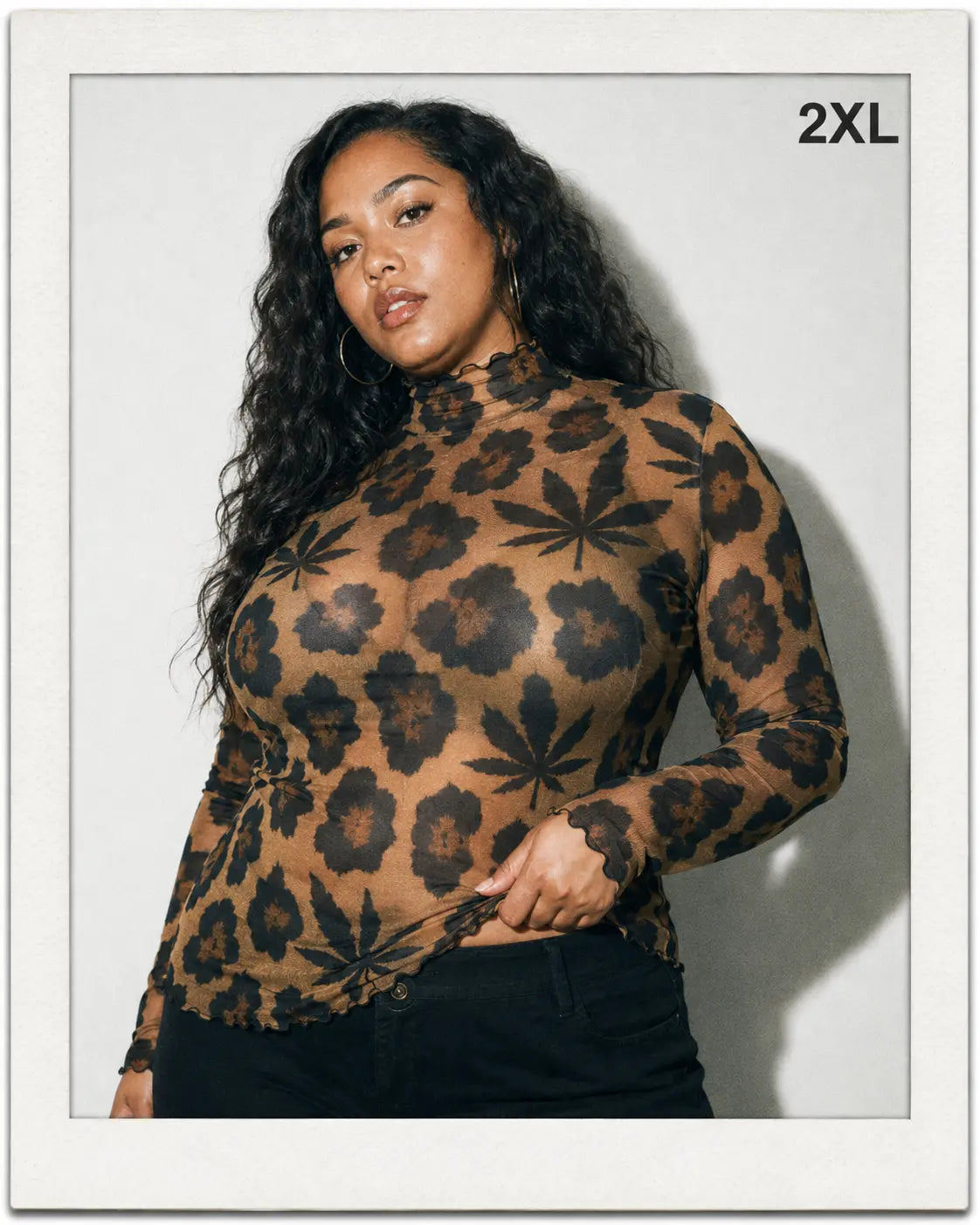 Leopard High-Neck Mesh Long-Sleeve Top