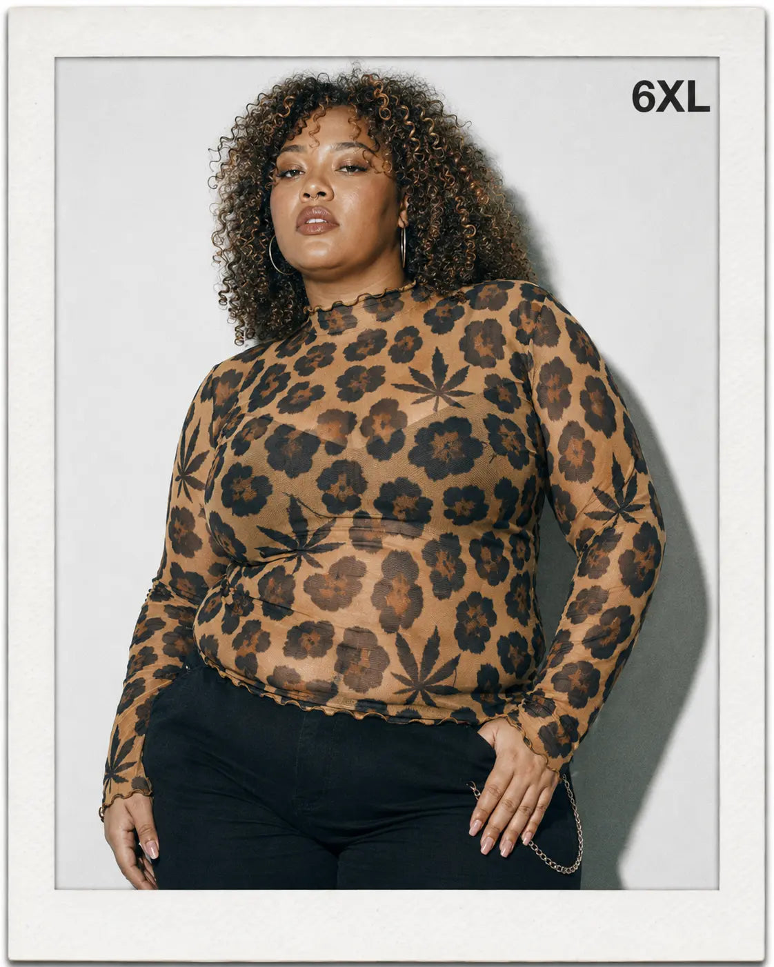 Leopard High-Neck Mesh Long-Sleeve Top