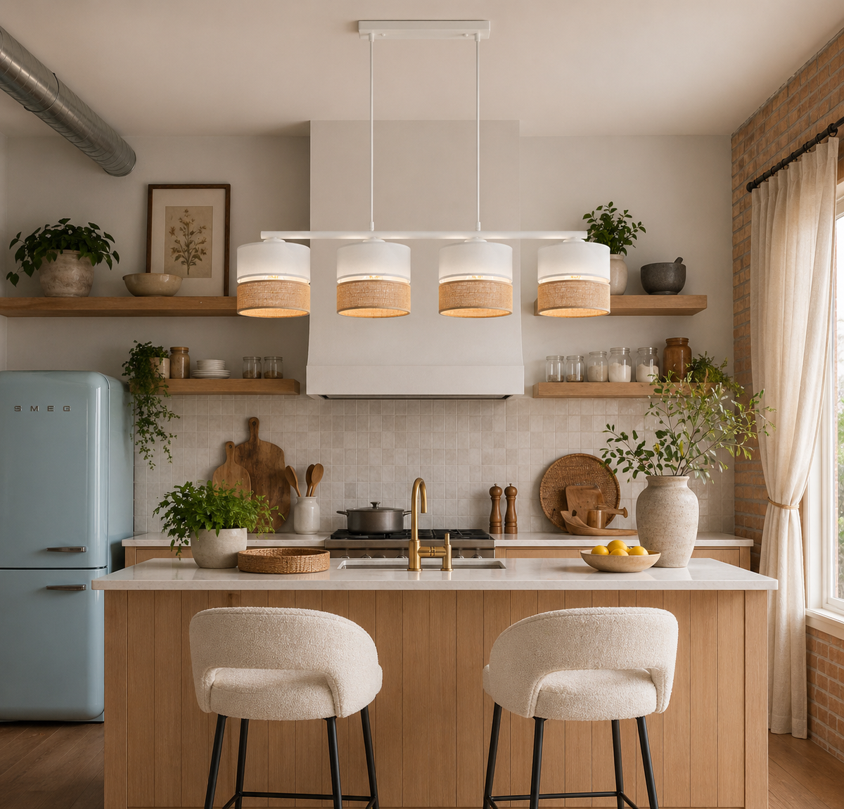 Linobianco 4-Light Linen Pendant Light for Kitchen Island & Dining Table