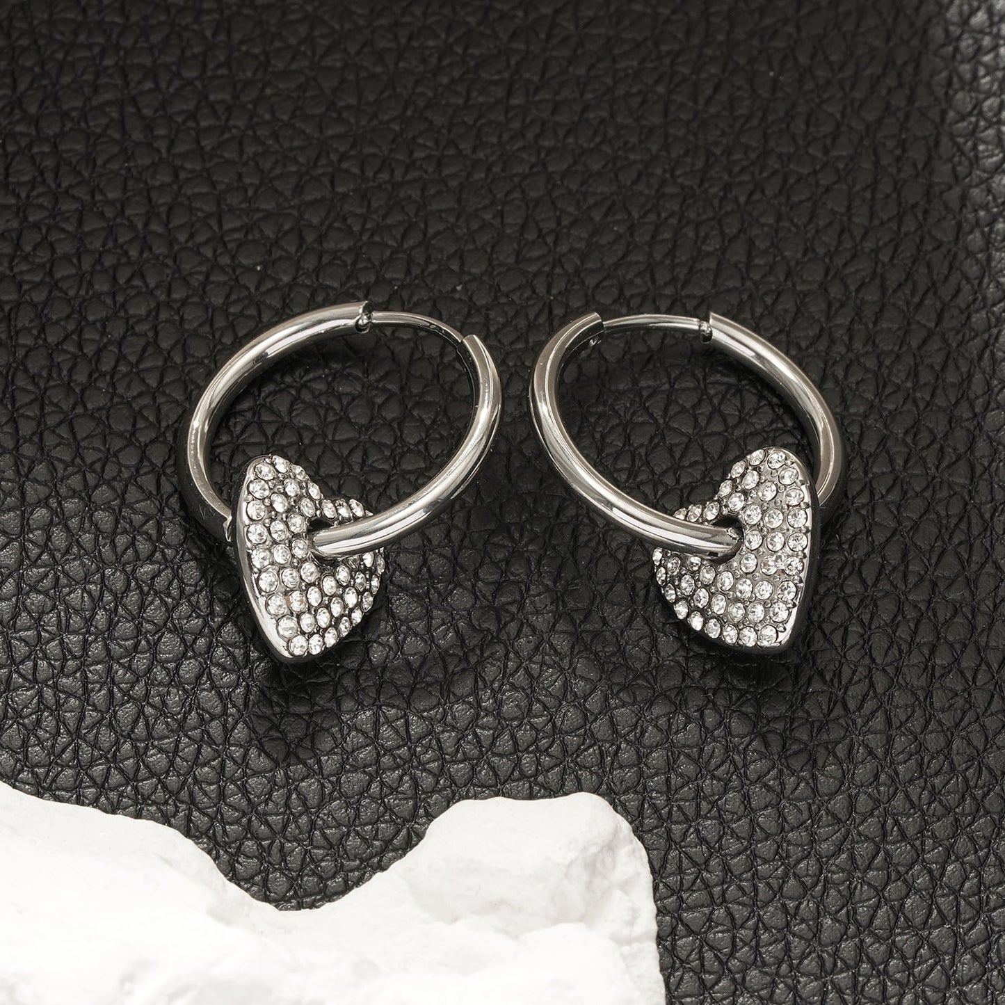MAABU Silver (White Gold): Vintage Inspired Hoops with Removable Zirconia Embedded Heart Charm