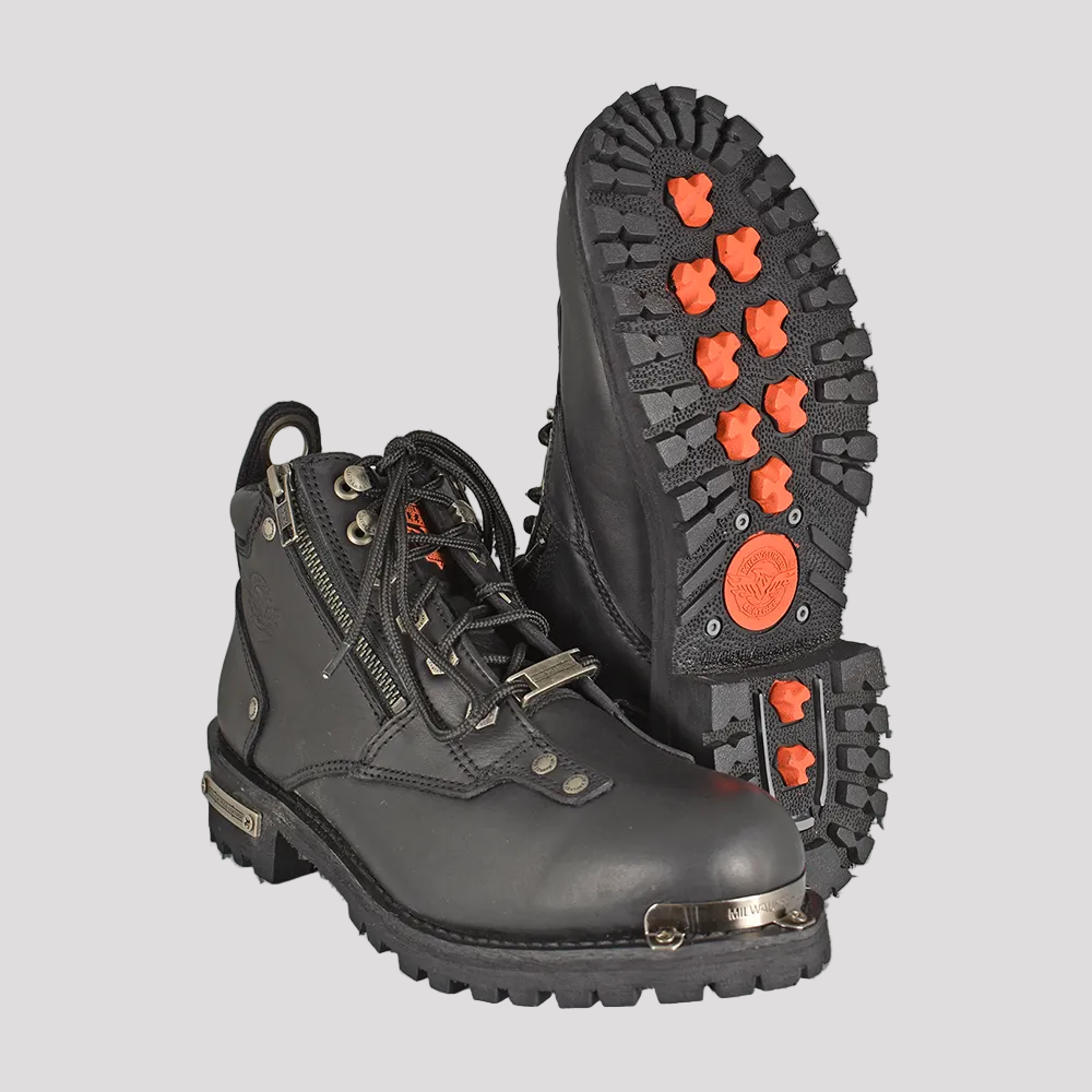 Milwaukee Leather Men's 6" Double Zip Lace Up Motorcycle Boots