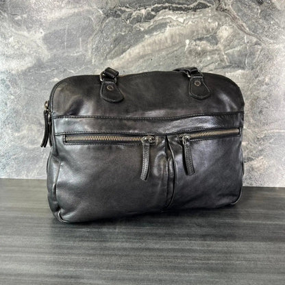 MET Leather Handbag with Dual Handles and Front Zipper Pockets