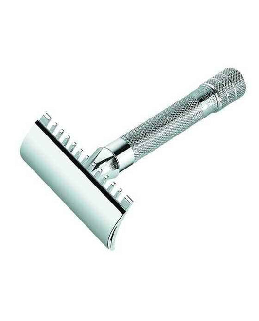 Merkur 15C 3-Piece DE Safety Razor, Open Tooth Comb, Knurled Standard Handle, Chrome