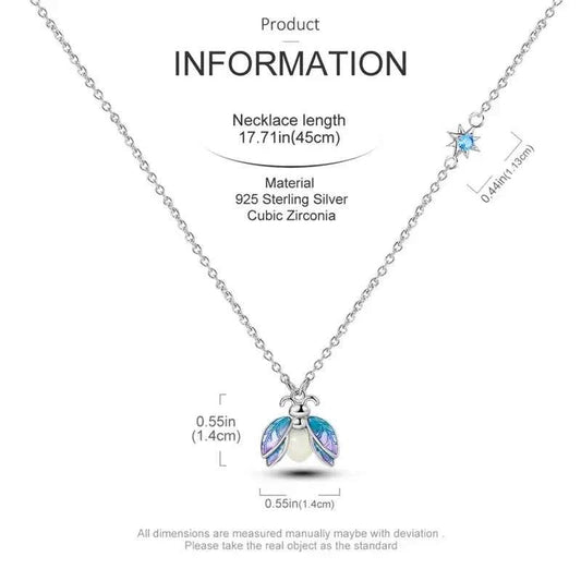 Glow-in-the-Dark Firefly Sterling Silver Necklace | 925 Enamel Pearl Pendant