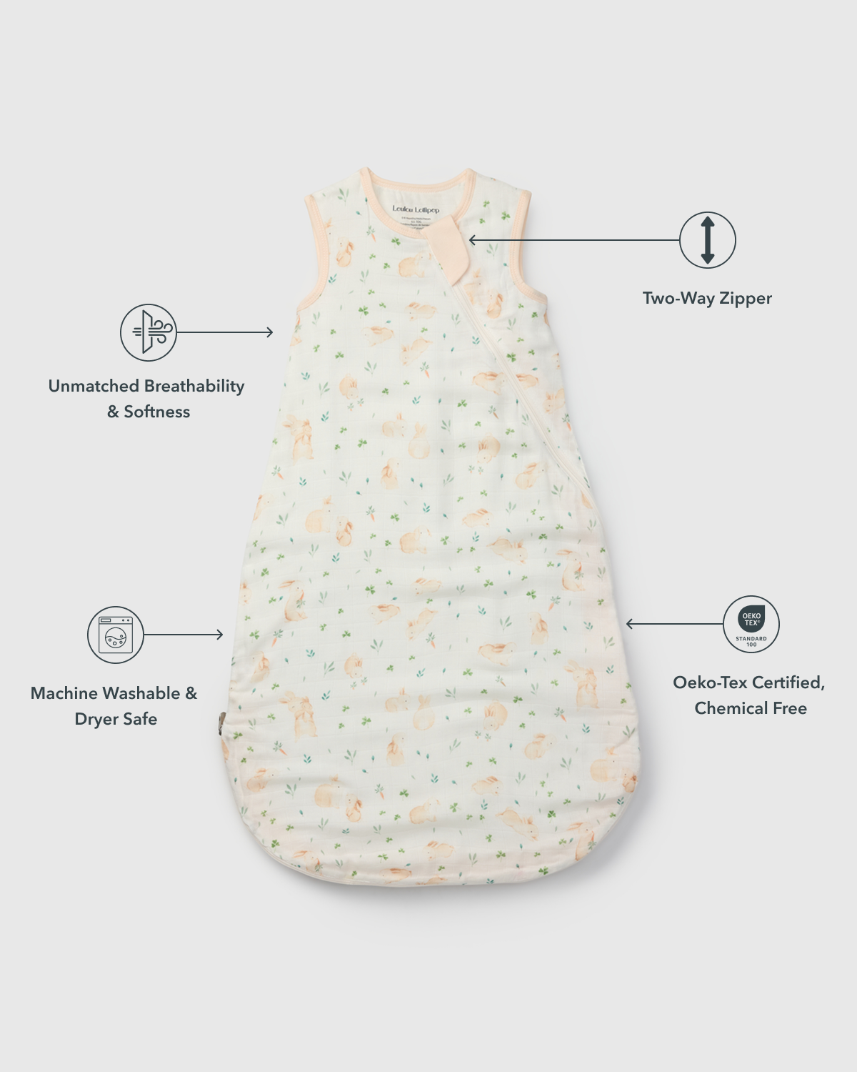 Baby Bamboo Muslin Sleep Sack 0.5 TOG - Bunny Meadow