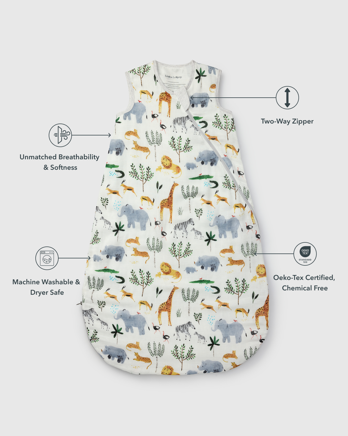 Baby Bamboo Muslin Sleep Sack 0.5 TOG - Safari Jungle