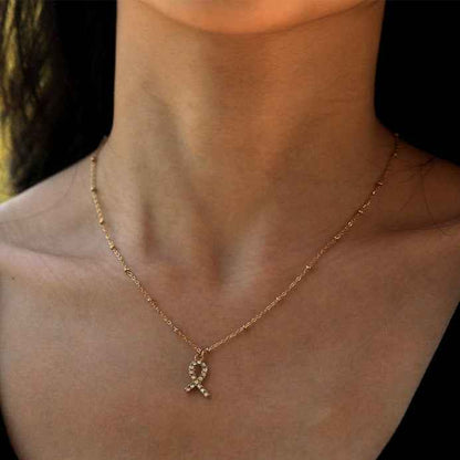 RIBBON: Cancer Fighter Pendant with a Pavé Zirconia Ribbon in Gold