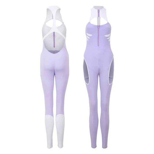 Anime Style The Purple Shark Jumpsuit Yoga Pants Full Body Sexy Fitness Activewear