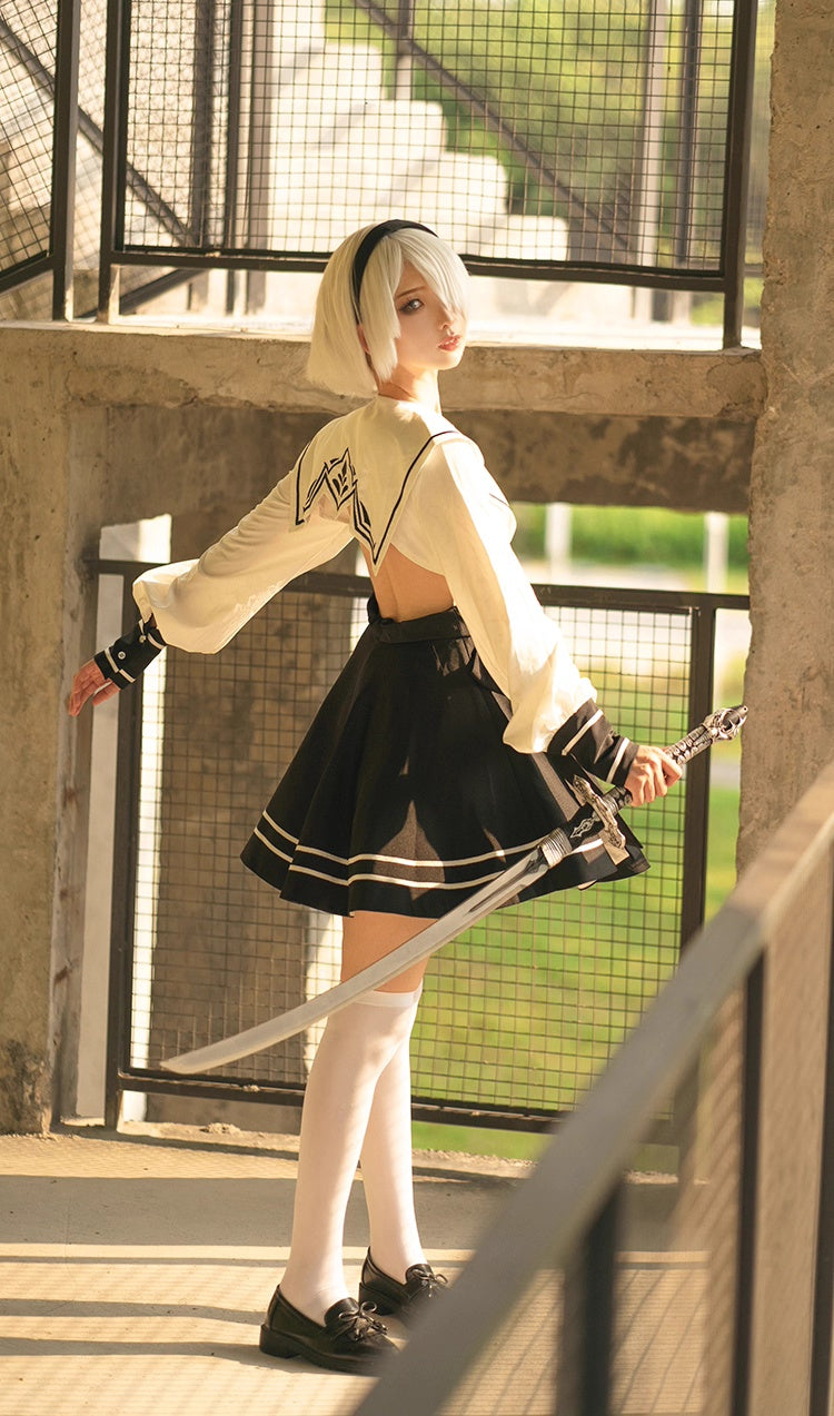2B Cosplay Dress Halloween Costume Set Anime Sailor Style Costume