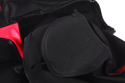 Black and Red One-Piece Spandex Race Queen Bodysuit Cotume with Sheer Mesh