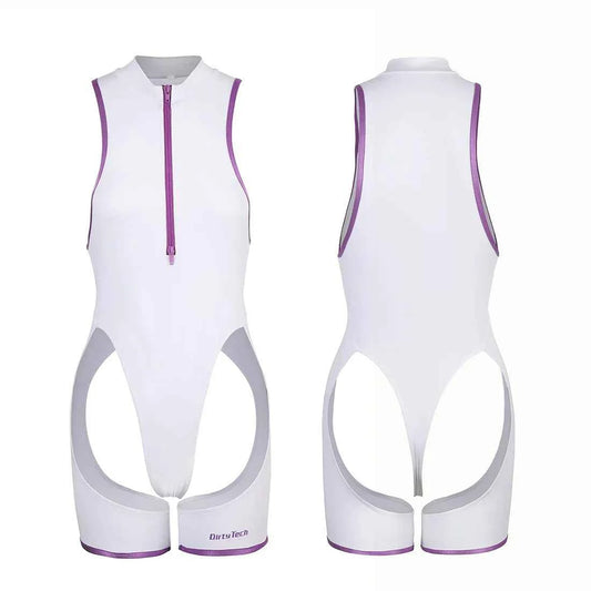 Anime Style Sexy One-piece Swimsuit Front Zipper Spandex Racing Swimwear Bodysuit