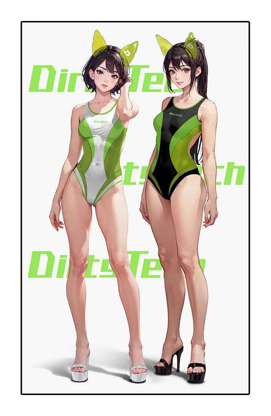 Anime Style One-piece Sexy Racing Swimsuit with Mesh Sheer Dual-color Design