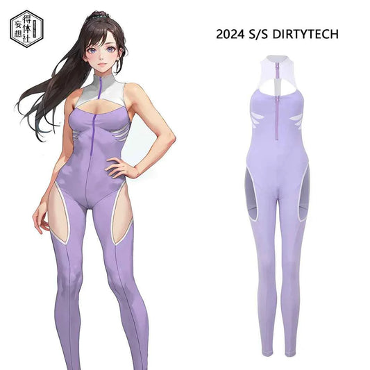 Anime Style The Purple Shark Jumpsuit Yoga Pants Full Body Sexy Fitness Activewear