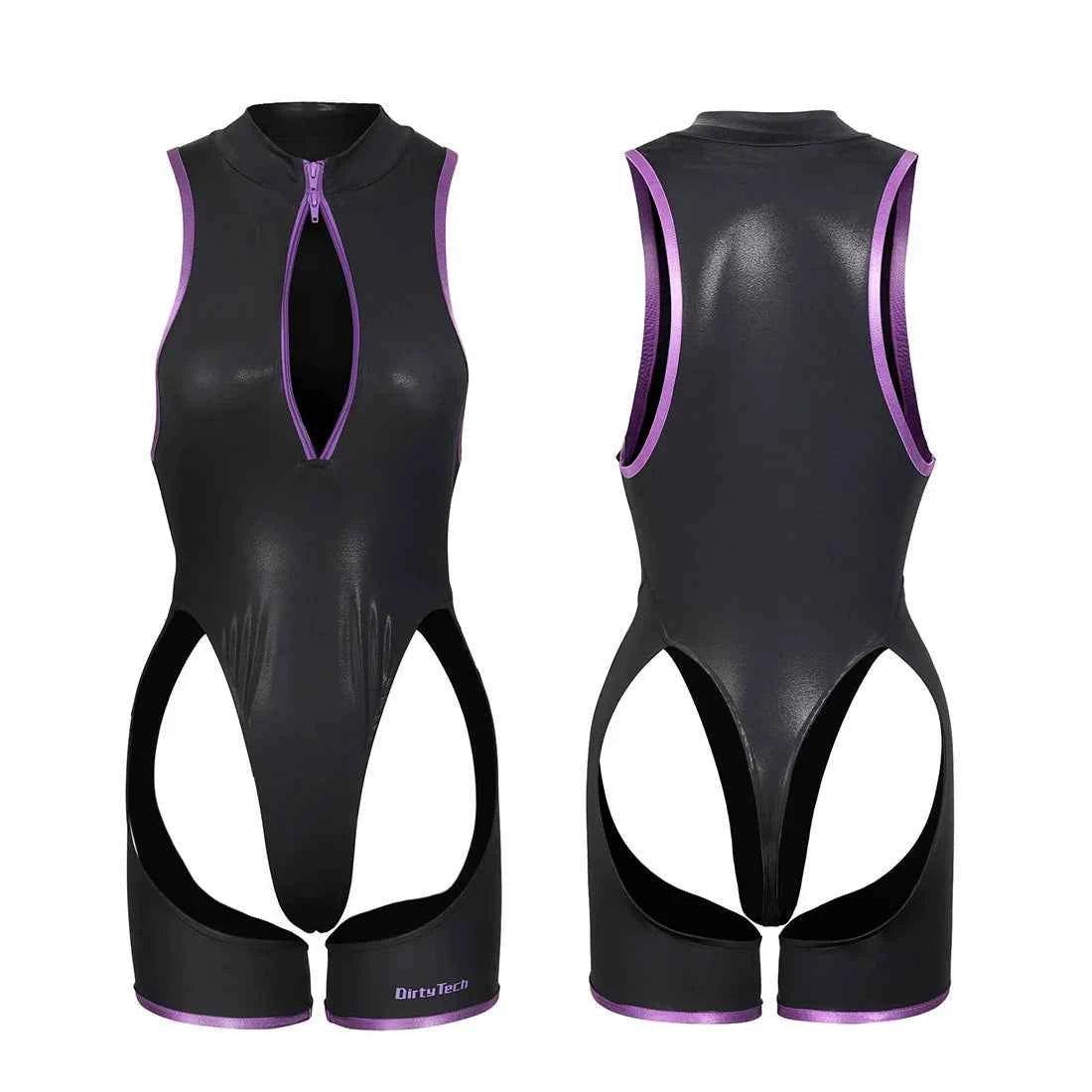 Anime Style Sexy One-piece Swimsuit Front Zipper Spandex Racing Swimwear Bodysuit