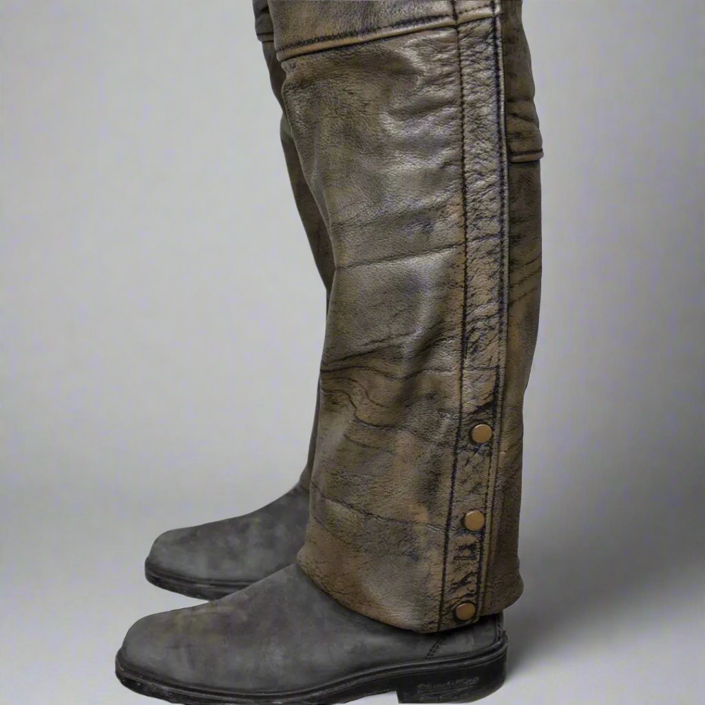 Open Road Men's Distressed Brown 4 Pocket Premium Leather Chaps