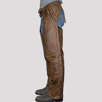 Open Road Men's Vintage Brown 4 Pocket Premium Leather Chaps