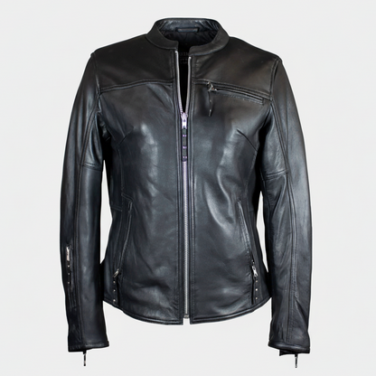 Open Road Women's Racer Leather Motorcycle Jacket
