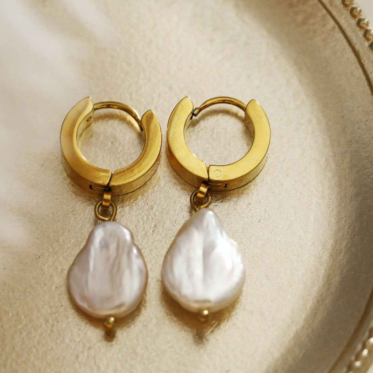 GAIA Gold:  Baroque Freshwater Pearls on Wide Mini Hoops