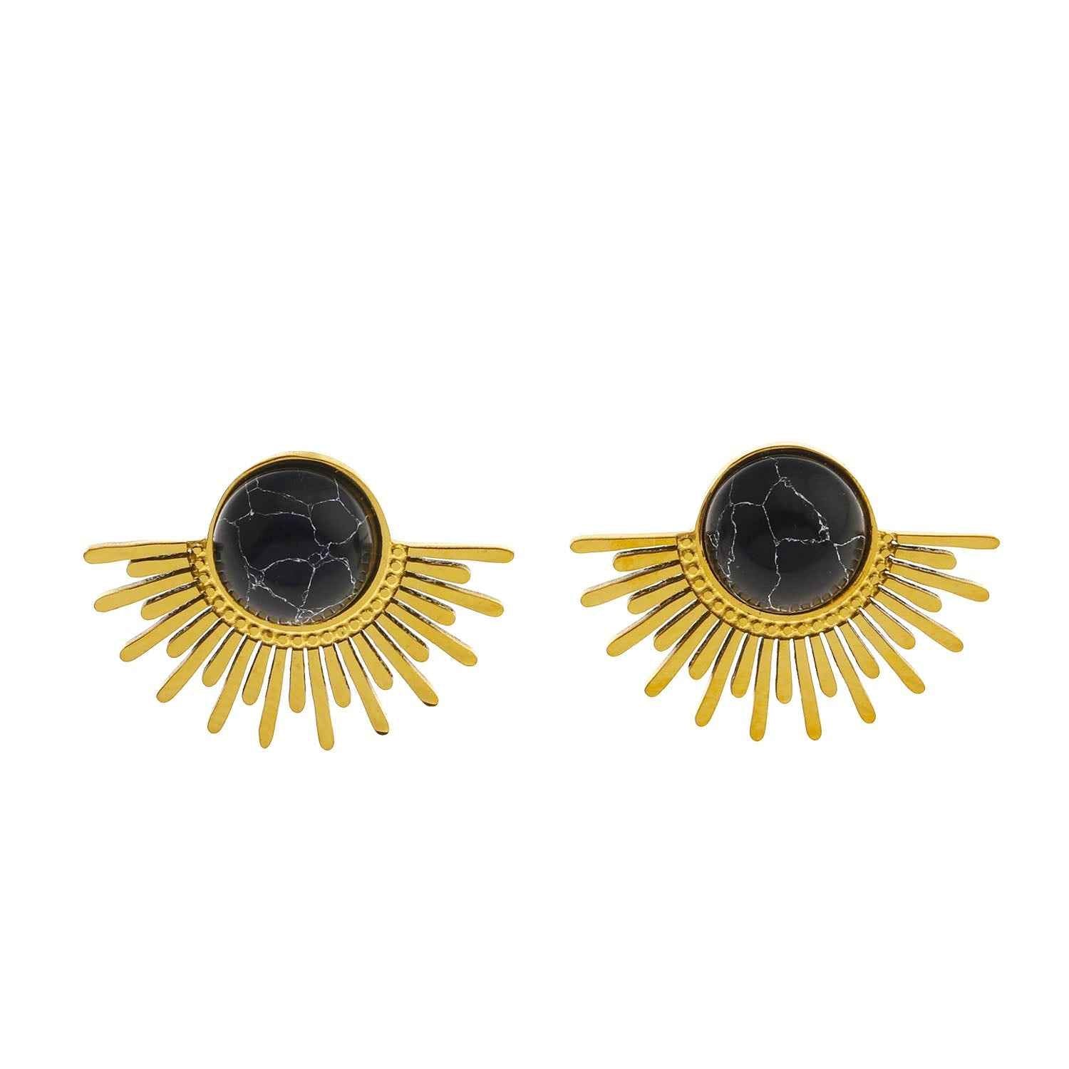 LOVISA Half-Sun Symbol Natural Black Stone Stud Earrings