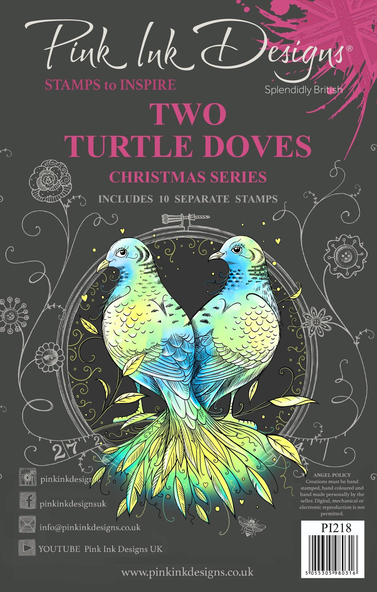 Pink Ink Designs Two Turtle Doves 6 in x 8 in Clear Stamp Set